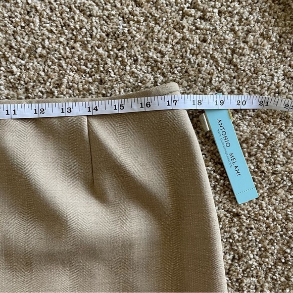 Antonio Melani Pencil Skirt Women’s 14 Beige Shimmer Ruffle Side Zipper Flounce - Picture 9 of 10